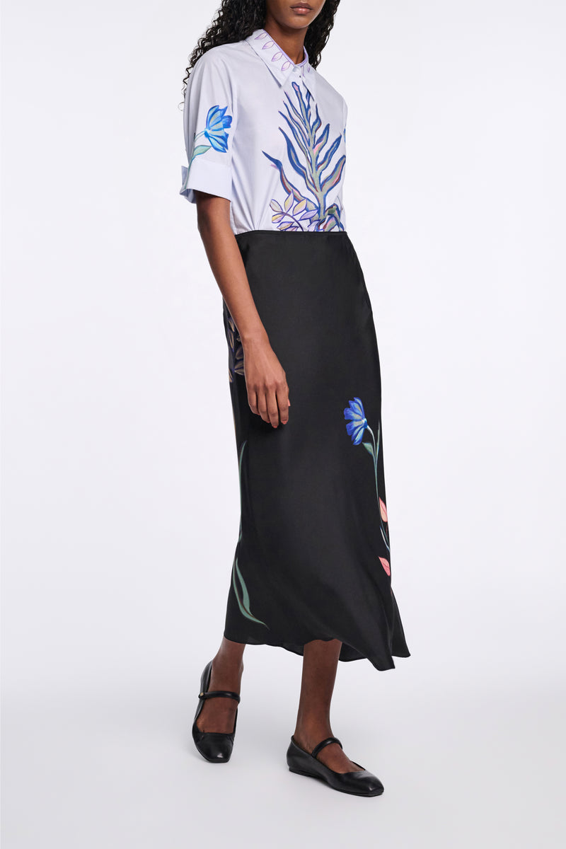 Dorothee Schumacher Printed Cotton Poplin Half Sleeve Blouse in Light Blue Vancouver. Shop Online or in Store.