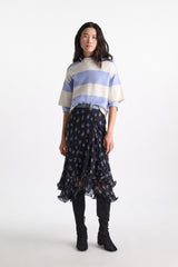 Dorothee Schumacher Printed Georgette Midi-Skirt with Ruffles in Navy Vancouver. Shop Online or in Store.