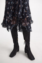 Dorothee Schumacher Printed Georgette Midi-Skirt with Ruffles in Navy Vancouver. Shop Online or in Store.