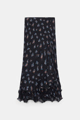 Dorothee Schumacher Printed Georgette Midi-Skirt with Ruffles in Navy Vancouver. Shop Online or in Store.