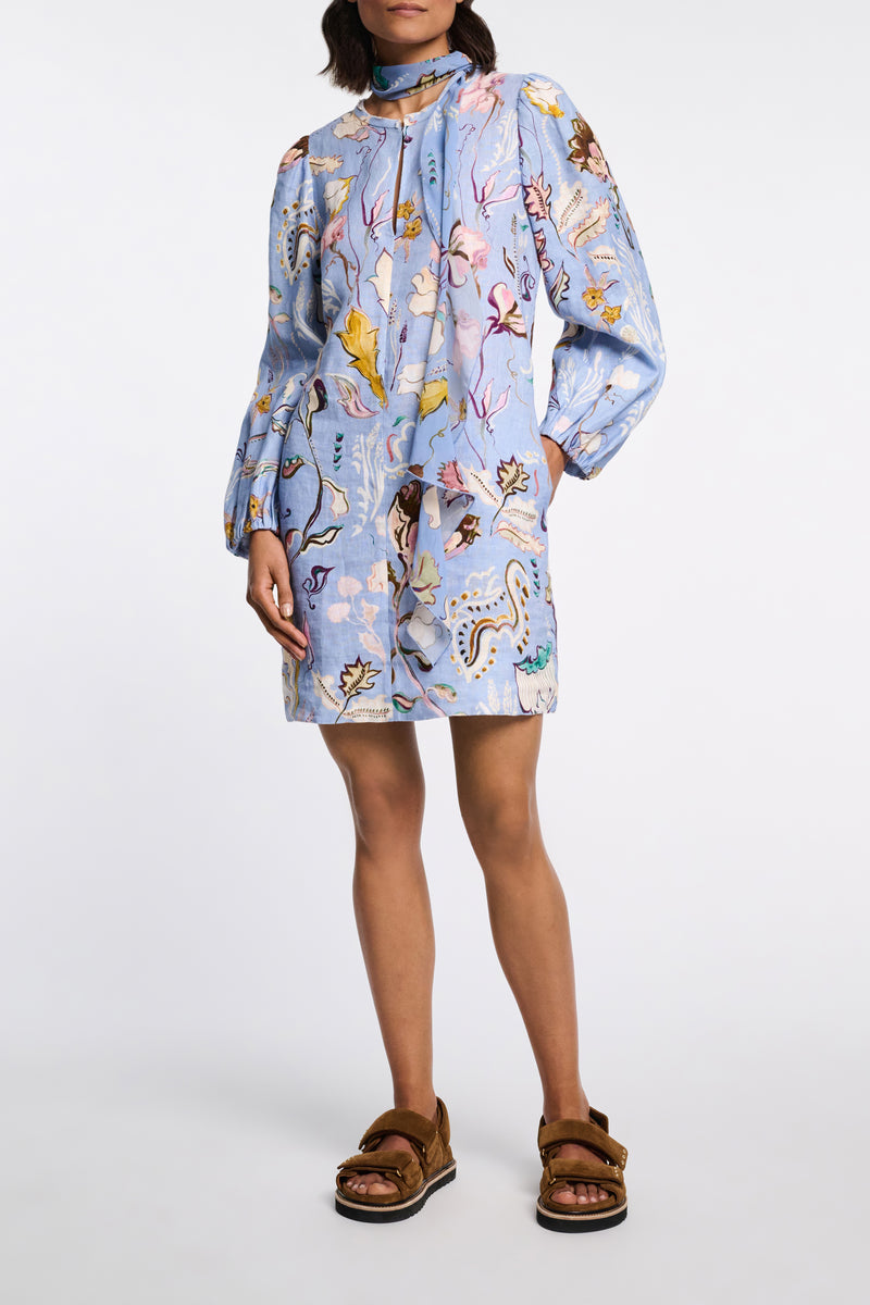 Dorothee Schumacher Printed Linen Shift Dress in Blue Vancouver. Shop Online or in Store.