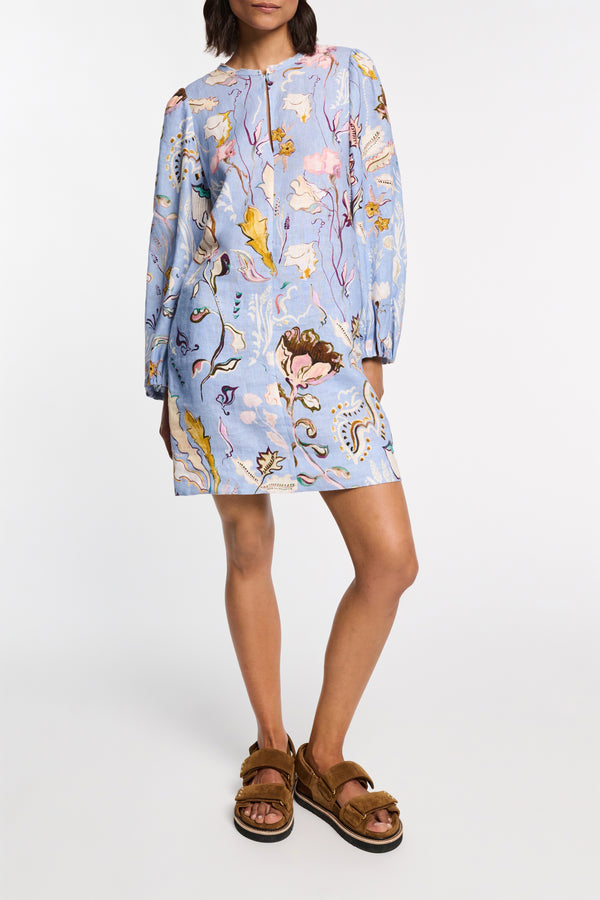 Dorothee Schumacher Printed Linen Shift Dress in Blue Vancouver. Shop Online or in Store.
