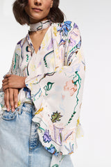 Dorothee Schumacher Printed Silk Georgette Cape-Blouse in White Vancouver. Shop Online or in Store.