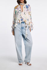 Dorothee Schumacher Printed Silk Georgette Cape-Blouse in White Vancouver. Shop Online or in Store.