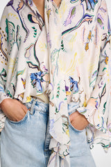 Dorothee Schumacher Printed Silk Georgette Cape-Blouse in White Vancouver. Shop Online or in Store.