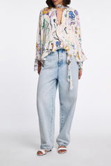 Dorothee Schumacher Printed Silk Georgette Cape-Blouse in White Vancouver. Shop Online or in Store.