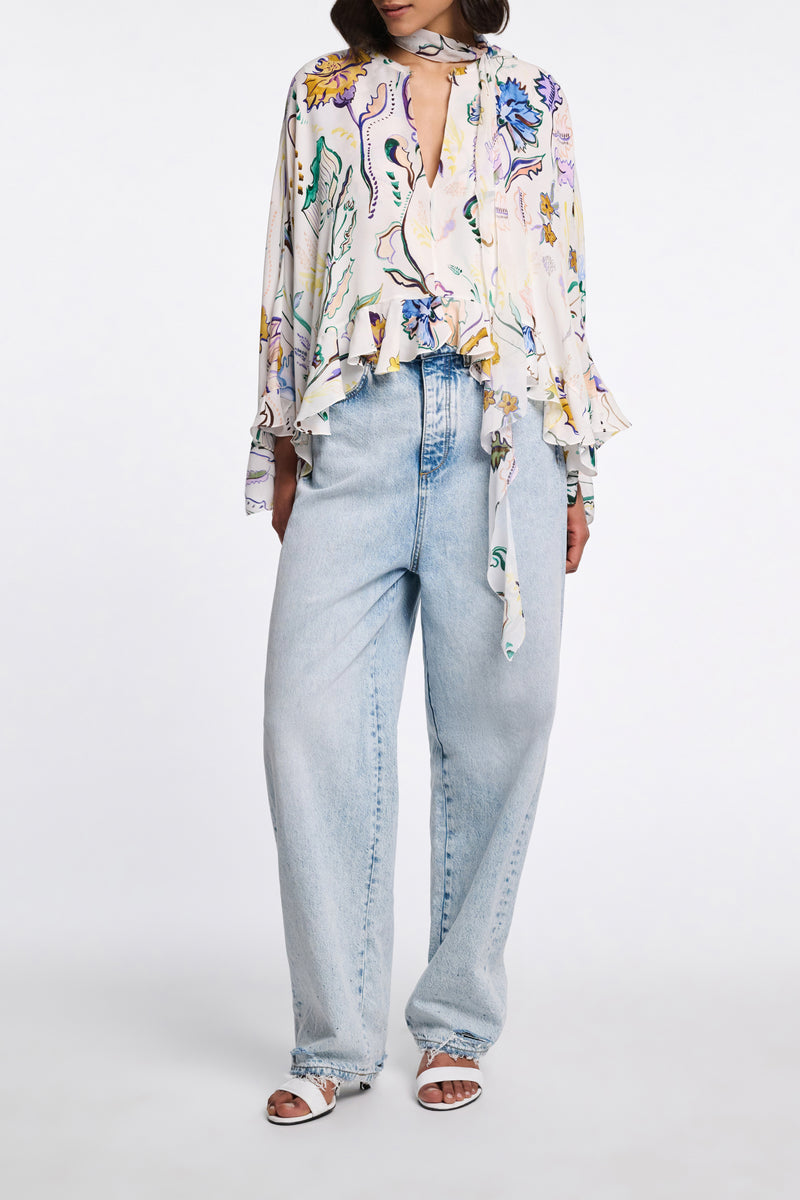 Dorothee Schumacher Printed Silk Georgette Cape-Blouse in White Vancouver. Shop Online or in Store.