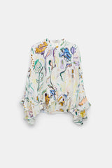 Dorothee Schumacher Printed Silk Georgette Cape-Blouse in White Vancouver. Shop Online or in Store.