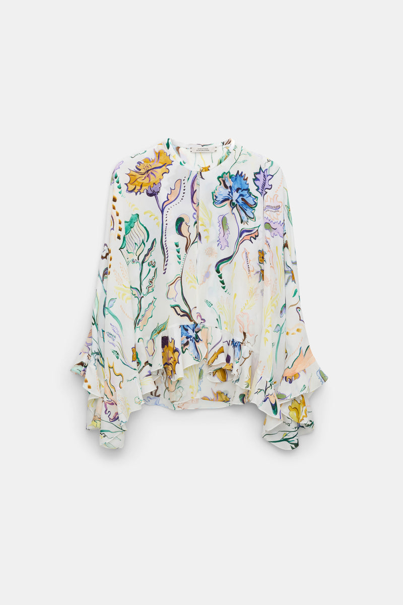 Dorothee Schumacher Printed Silk Georgette Cape-Blouse in White Vancouver. Shop Online or in Store.