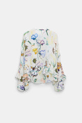 Dorothee Schumacher Printed Silk Georgette Cape-Blouse in White Vancouver. Shop Online or in Store.