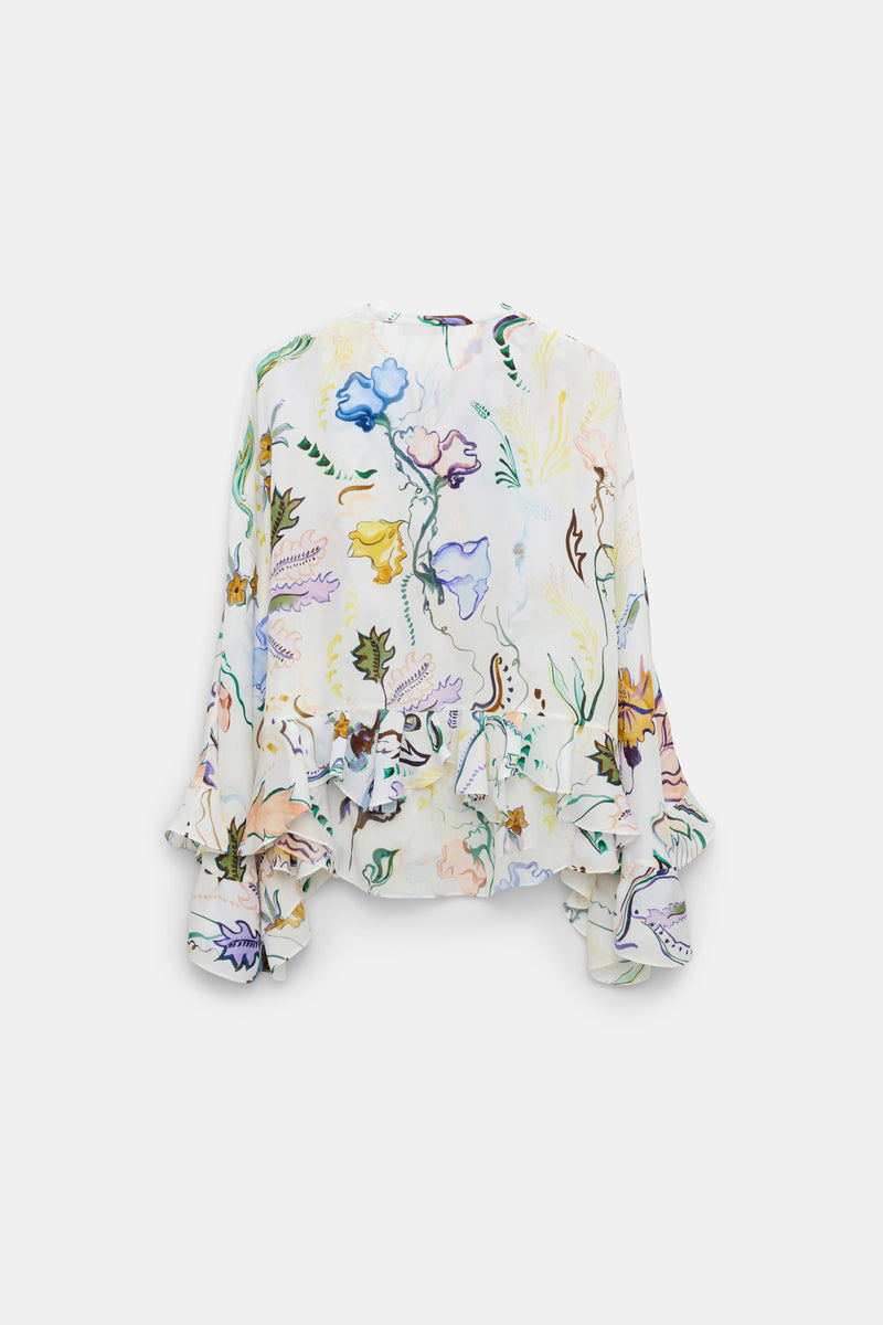 Dorothee Schumacher Printed Silk Georgette Cape-Blouse in White Vancouver. Shop Online or in Store.