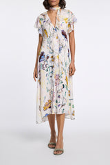 Dorothee Schumacher Printed Silk Georgette and Poplin Midi Dress in White Vancouver. Shop Online or in Store.