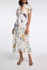 Dorothee Schumacher Printed Silk Georgette and Poplin Midi Dress in White Vancouver. Shop Online or in Store.