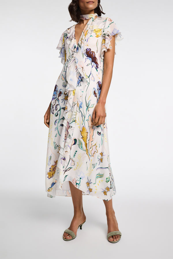 Dorothee Schumacher Printed Silk Georgette and Poplin Midi Dress in White Vancouver. Shop Online or in Store.