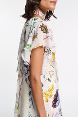 Dorothee Schumacher Printed Silk Georgette and Poplin Midi Dress in White Vancouver. Shop Online or in Store.