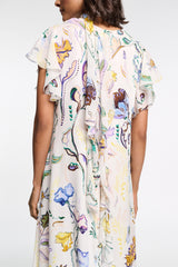 Dorothee Schumacher Printed Silk Georgette and Poplin Midi Dress in White Vancouver. Shop Online or in Store.