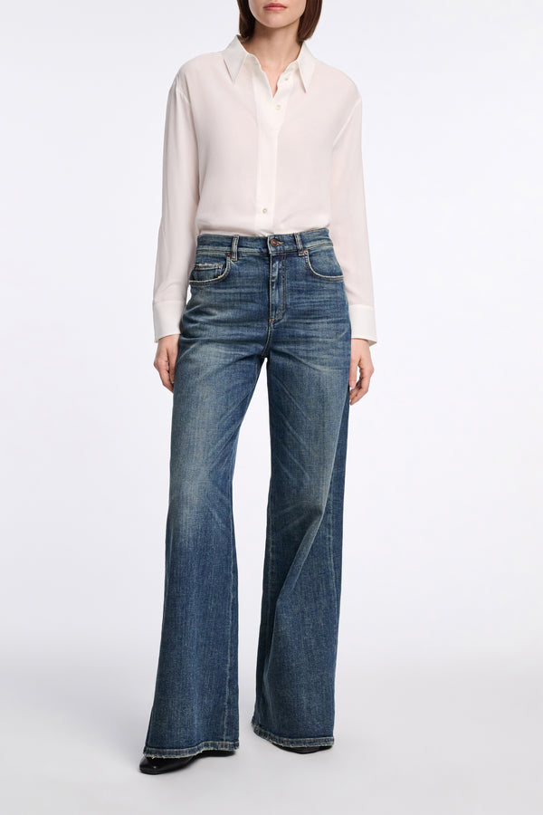 Dorothee Schumacher Relaxed Silk Blouse in Camellia White Vancouver. Shop Online or in Store.