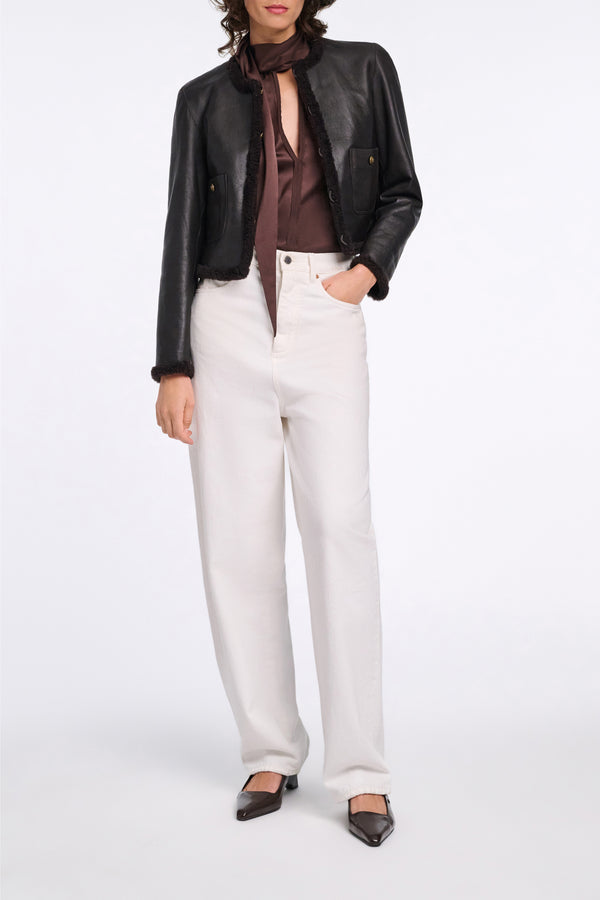 Dorothee Schumacher Reversible Shearling Jacket in Black Chocolate Vancouver. Shop Online or in Store.