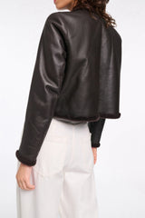 Dorothee Schumacher Reversible Shearling Jacket in Black Chocolate Vancouver. Shop Online or in Store.
