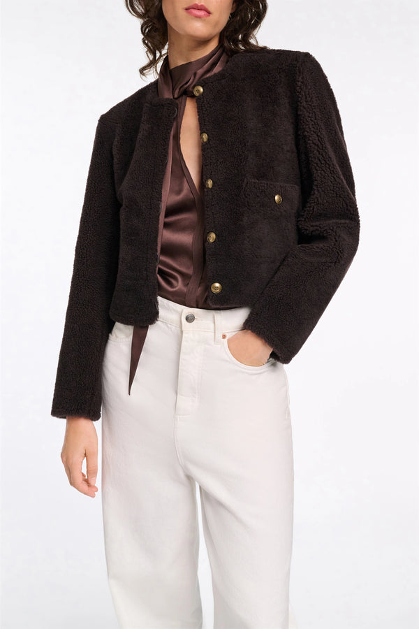 Dorothee Schumacher Reversible Shearling Jacket in Black Chocolate Vancouver. Shop Online or in Store.