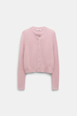 Dorothee Schumacher Round Neck Cashmere Knit Cardigan in Candy Rose Vancouver. Shop Online or in Store.