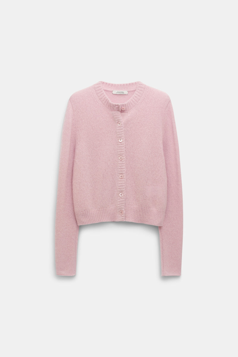 Dorothee Schumacher Round Neck Cashmere Knit Cardigan in Candy Rose Vancouver. Shop Online or in Store.