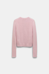 Dorothee Schumacher Round Neck Cashmere Knit Cardigan in Candy Rose Vancouver. Shop Online or in Store.