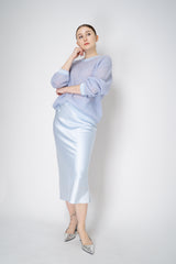 Dorothee Schumacher Silk-Satin A-Line Midi-Skirt in Light Blue Vancouver. Shop Online or in Store.