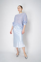 Dorothee Schumacher Silk-Satin A-Line Midi-Skirt in Light Blue Vancouver. Shop Online or in Store.