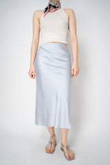 Dorothee Schumacher Silk-Satin A-Line Midi-Skirt in Light Blue Vancouver. Shop Online or in Store.