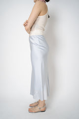 Dorothee Schumacher Silk-Satin A-Line Midi-Skirt in Light Blue Vancouver. Shop Online or in Store.