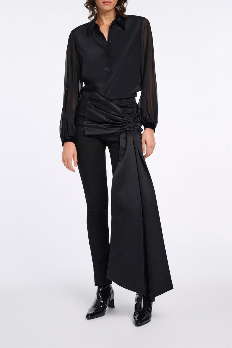 Dorothee Schumacher Silk Crepe Blouse with Velvet Trims in Black Vancouver. Shop Online or in Store.