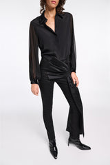 Dorothee Schumacher Silk Crepe Blouse with Velvet Trims in Black Vancouver. Shop Online or in Store.