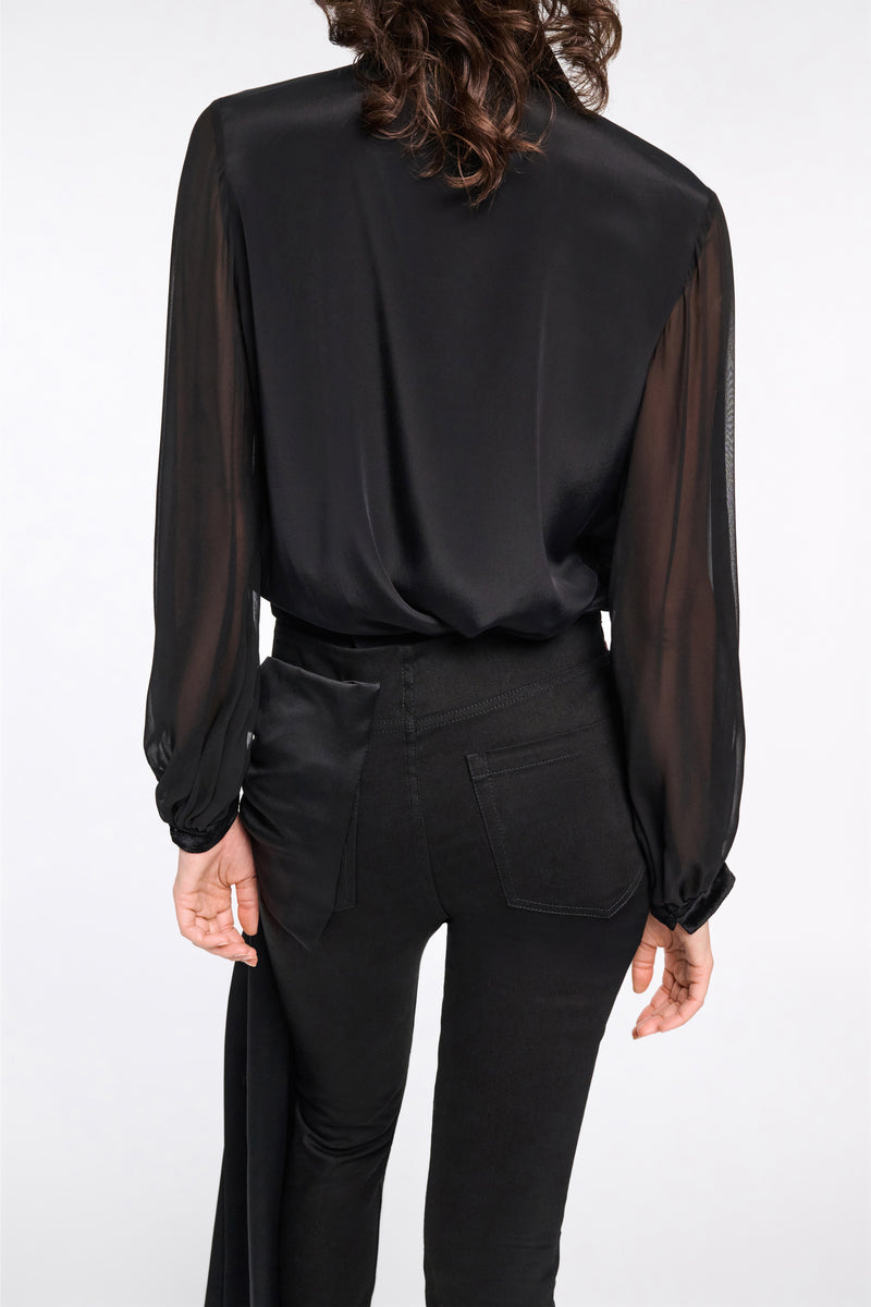 Dorothee Schumacher Silk Crepe Blouse with Velvet Trims in Black Vancouver. Shop Online or in Store.