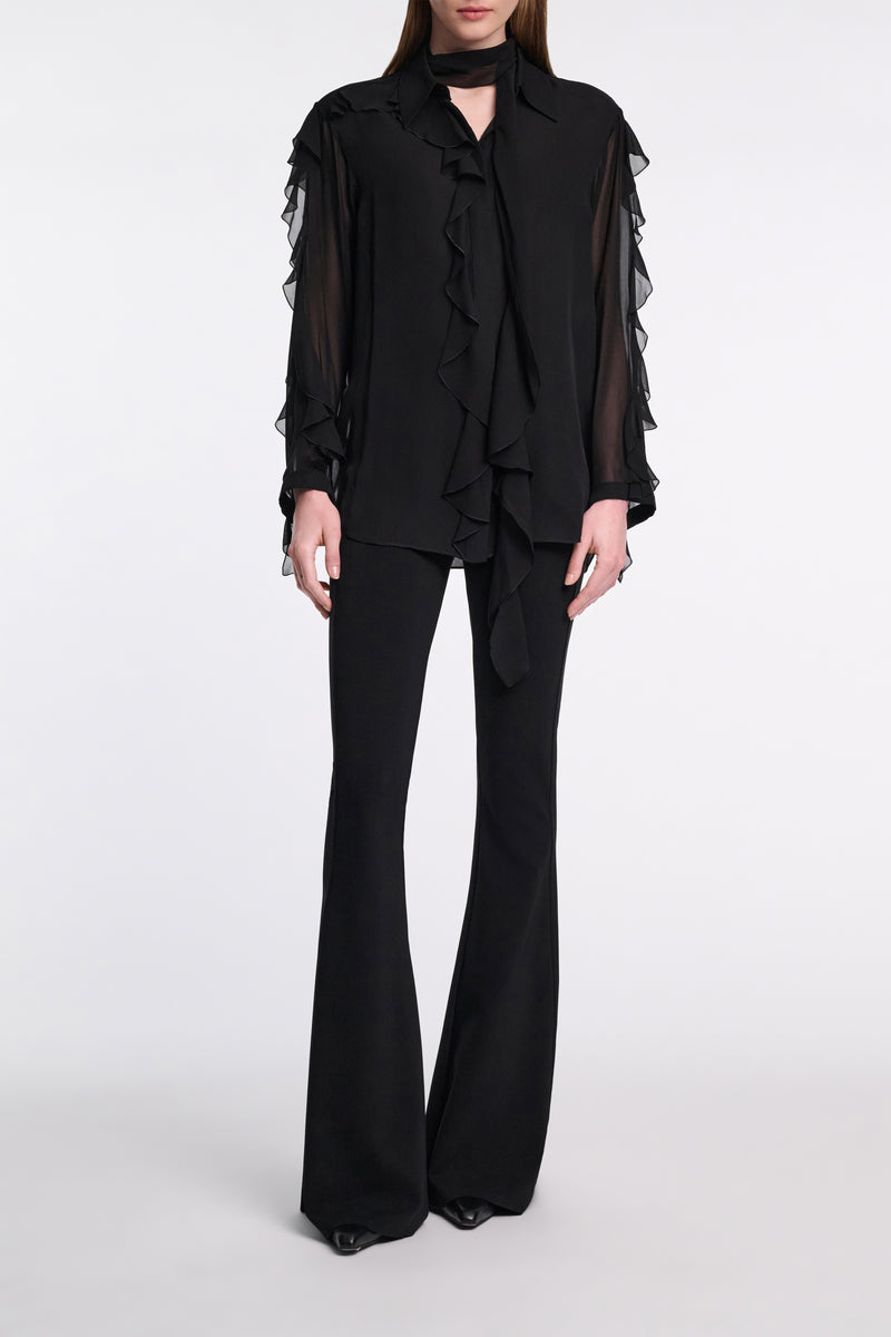 Dorothee Schumacher Silk Georgette Ruffled Button-Up Blouse in Black Vancouver. Shop Online or in Store.