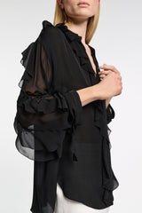 Dorothee Schumacher Silk Georgette Ruffled Button-Up Blouse in Black Vancouver. Shop Online or in Store.