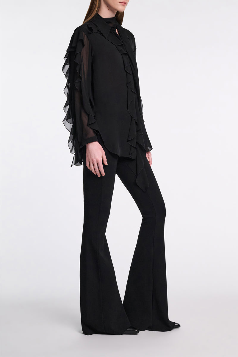 Dorothee Schumacher Silk Georgette Ruffled Button-Up Blouse in Black Vancouver. Shop Online or in Store.