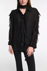 Dorothee Schumacher Silk Georgette Ruffled Button-Up Blouse in Black Vancouver. Shop Online or in Store.