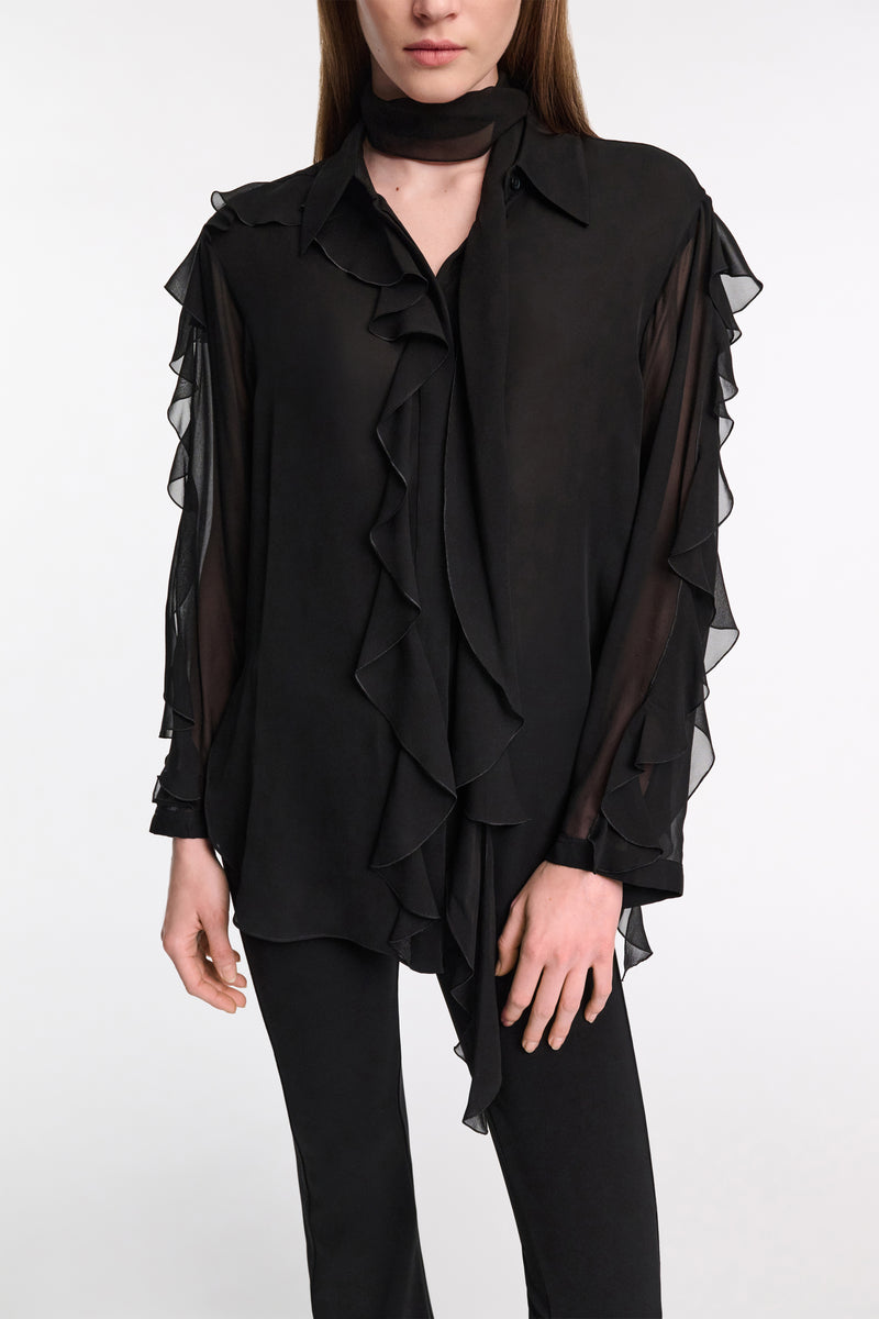 Dorothee Schumacher Silk Georgette Ruffled Button-Up Blouse in Black Vancouver. Shop Online or in Store.