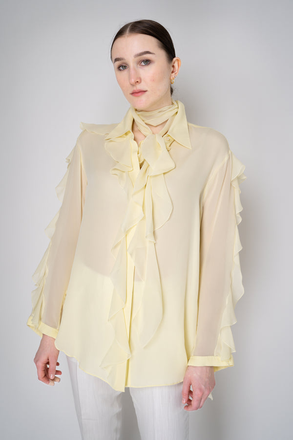 Dorothee Schumacher Silk Georgette Ruffled Button-Up Blouse in Yellow Vancouver. Shop Online or in Store.