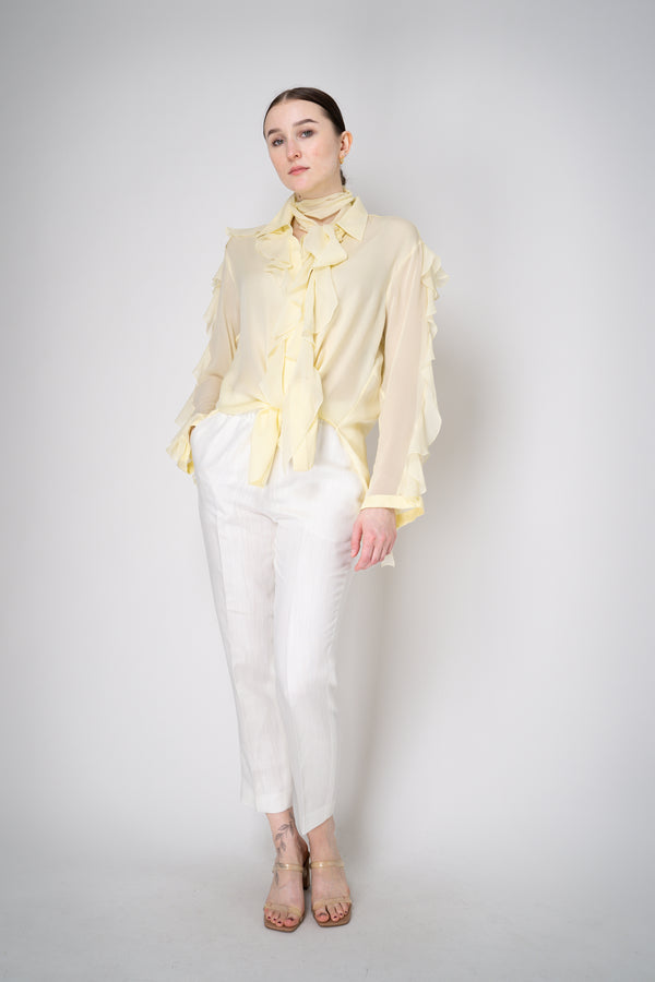 Dorothee Schumacher Silk Georgette Ruffled Button-Up Blouse in Yellow Vancouver. Shop Online or in Store.