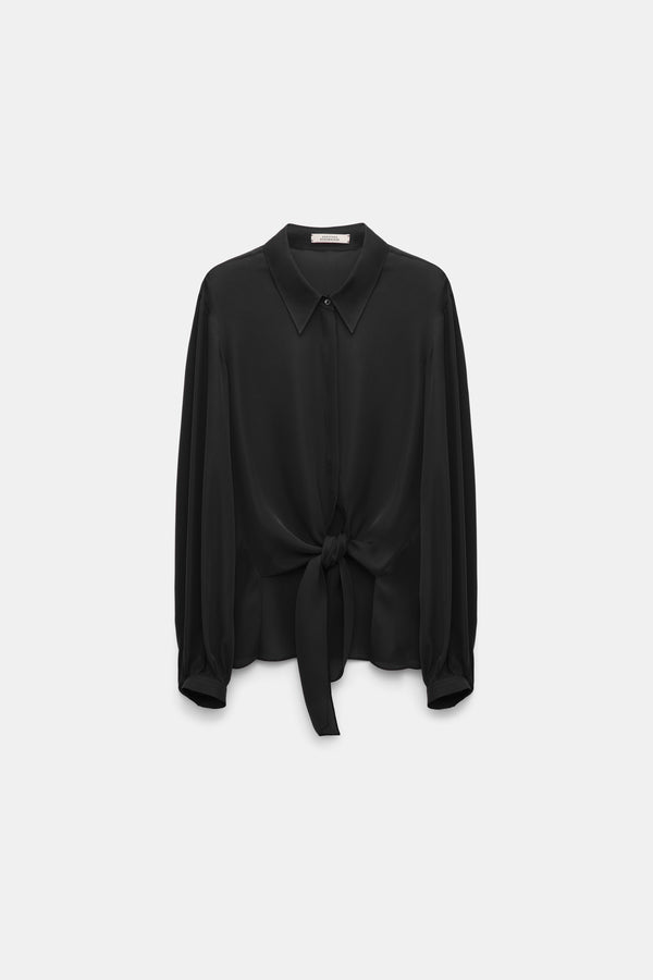 Dorothee Schumacher Silk Georgette Tie Blouse in Black Vancouver. Shop Online or in Store.