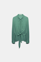 Dorothee Schumacher Silk Georgette Tie Blouse in Jade Green Vancouver. Shop Online or in Store.