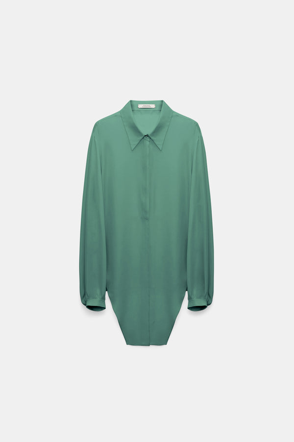 Dorothee Schumacher Silk Georgette Tie Blouse in Jade Green Vancouver. Shop Online or in Store.