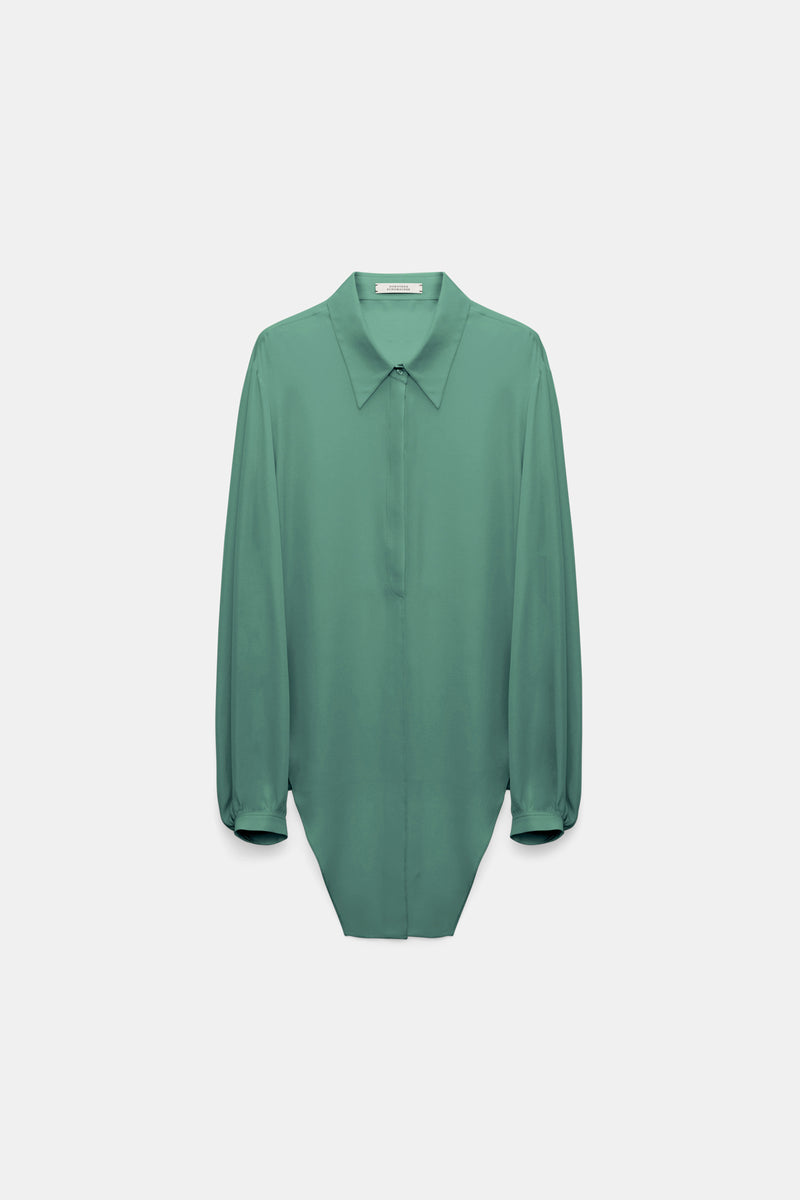 Dorothee Schumacher Silk Georgette Tie Blouse in Jade Green Vancouver. Shop Online or in Store.