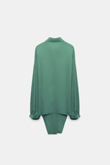Dorothee Schumacher Silk Georgette Tie Blouse in Jade Green Vancouver. Shop Online or in Store.