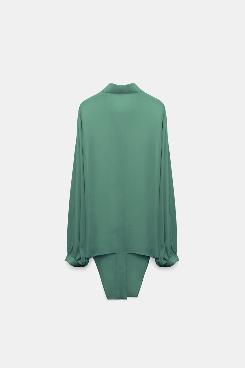 Dorothee Schumacher Silk Georgette Tie Blouse in Jade Green Vancouver. Shop Online or in Store.