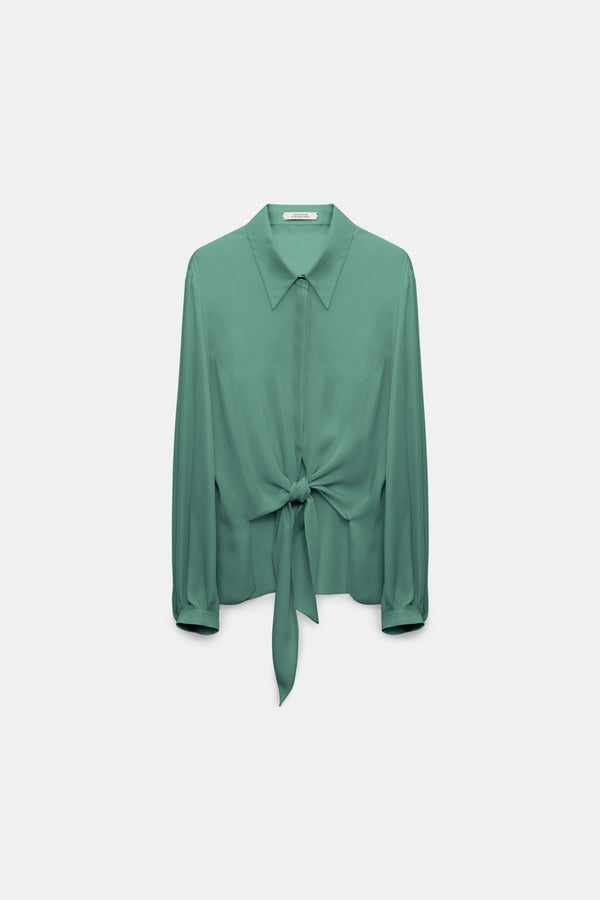 Dorothee Schumacher Silk Georgette Tie Blouse in Jade Green Vancouver. Shop Online or in Store.
