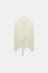 Dorothee Schumacher Silk Georgette Tie Blouse in Shadow White Vancouver. Shop Online or in Store.