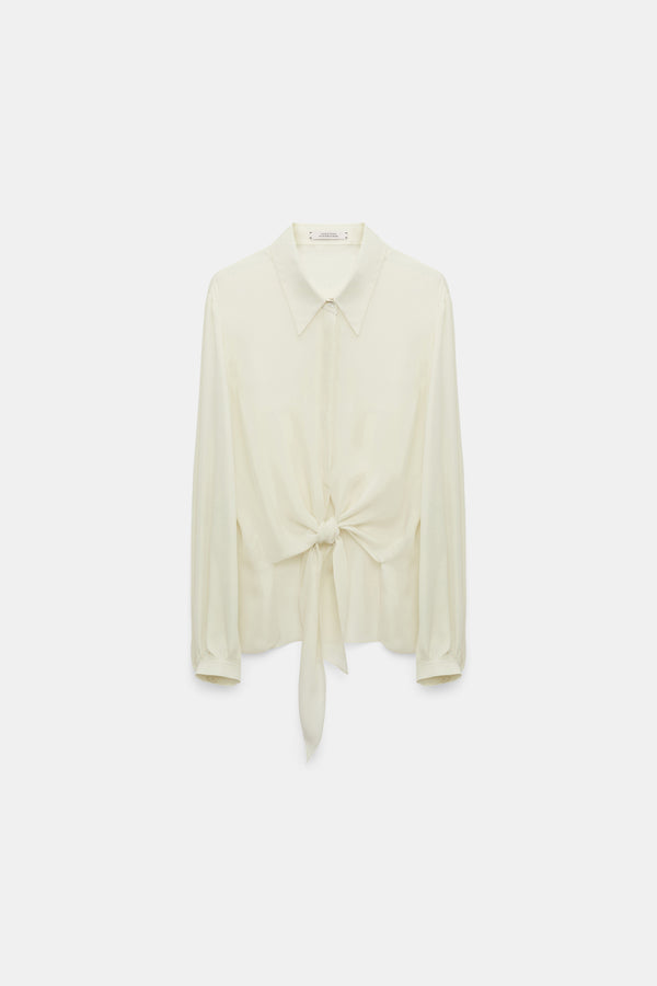 Dorothee Schumacher Silk Georgette Tie Blouse in Shadow White Vancouver. Shop Online or in Store.